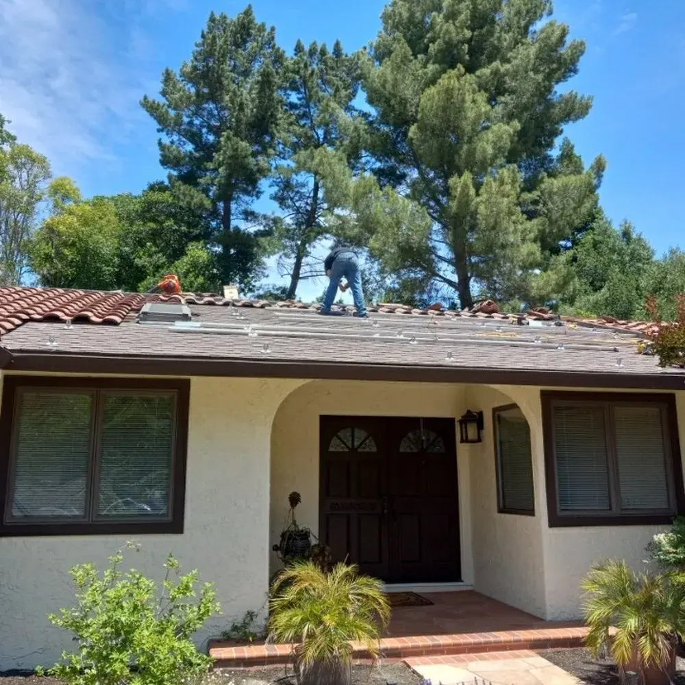 Tile roof over front entry